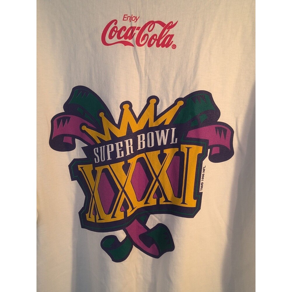 Vintage 90s Hanes Heavyweight Coca-Cola Super Bowl XXXI T-Shirt White Men's XL